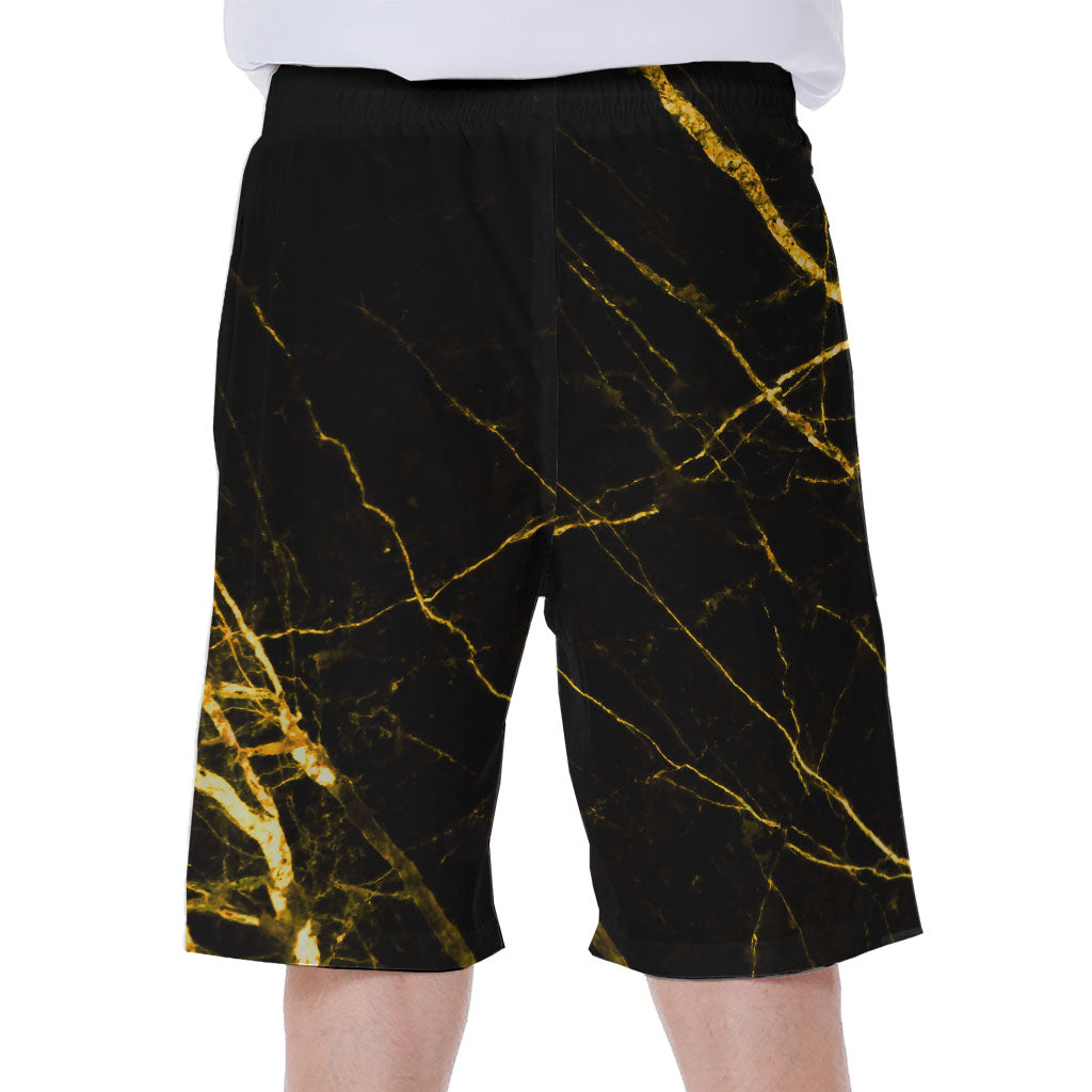 Black Gold Scratch Marble Hawaiian Men's Beach Shorts - 1