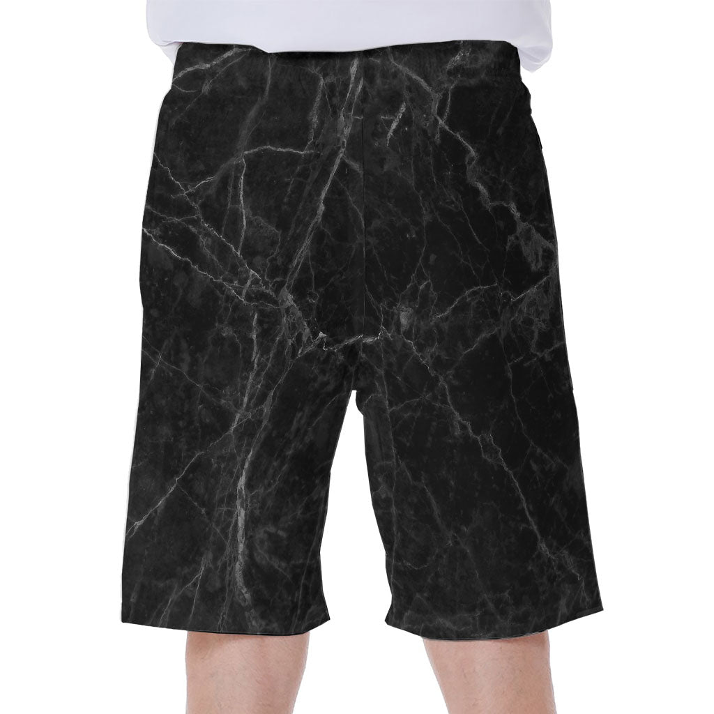 Black Grey Dark Marble Print Hawaiian Men's Beach Shorts - 1