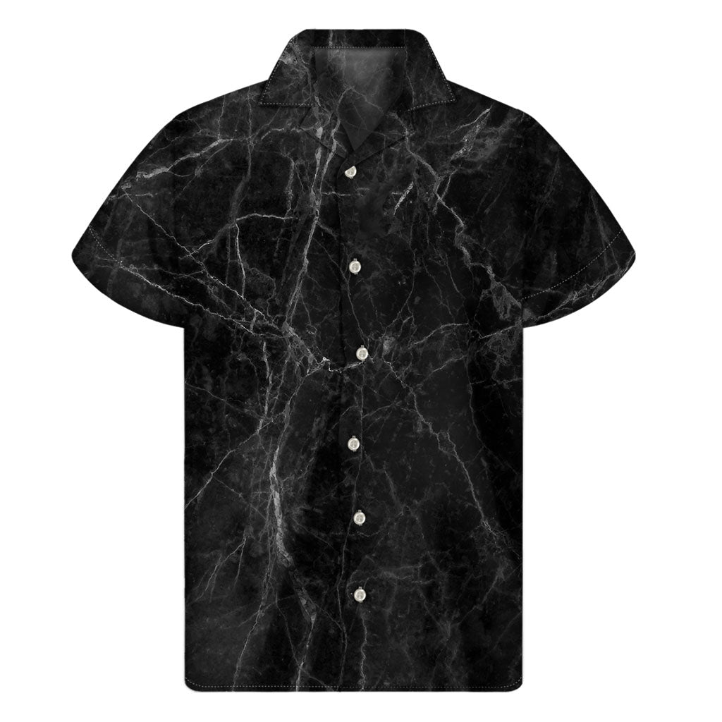 Black &amp; Grey Dark Marble Hawaiian Men&#39;s Short Sleeve Shirt - 1