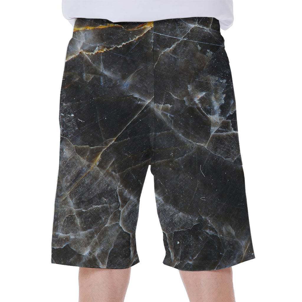 Black Grey Marble Print Hawaiian Men's Beach Shorts - 1