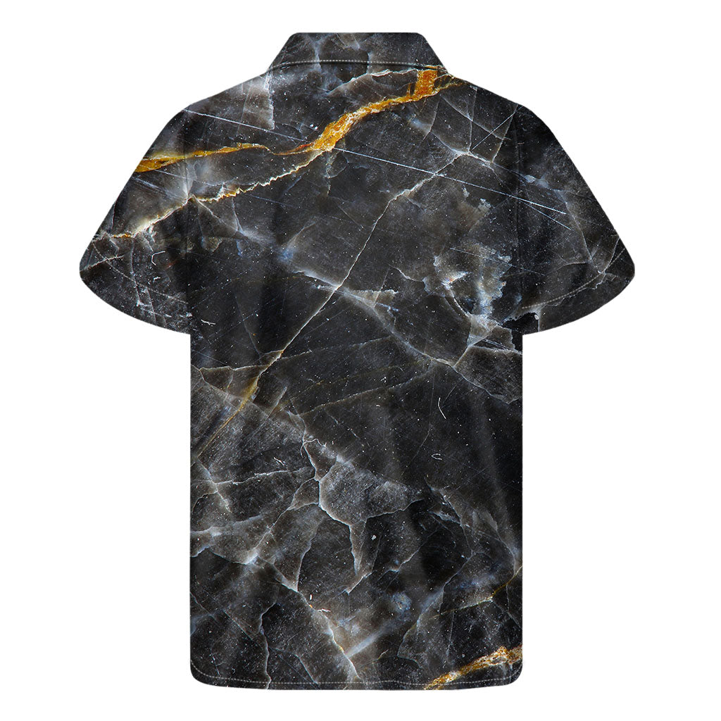 Black and Grey Marble Print Hawaiian Men&#39;s Short Sleeve Shirt - 2