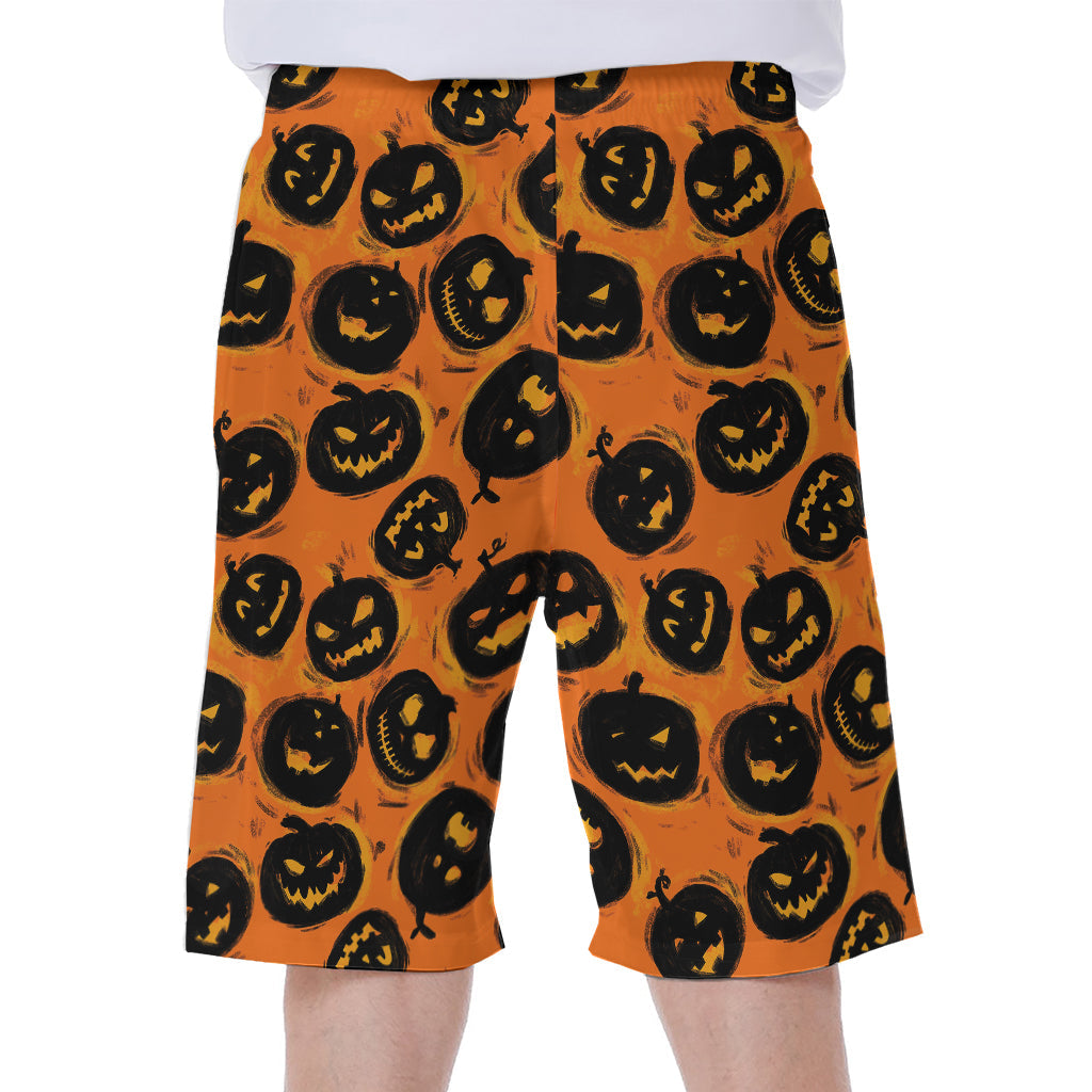 Black Halloween Pumpkin Pattern Print Hawaiian Men&#39;s Beach Shorts - 2