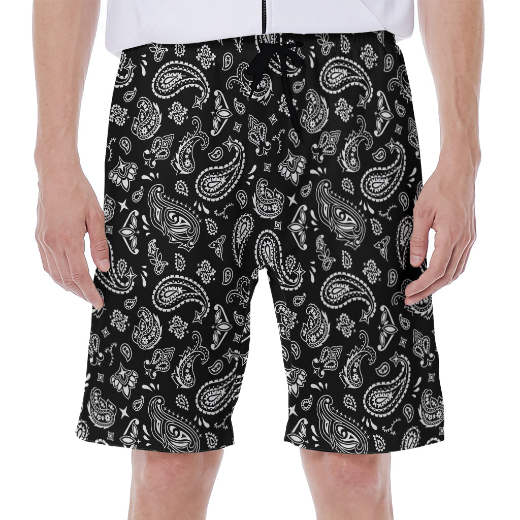 Black Paisley Bandana Pattern Hawaiian Men&#39;s Beach Shorts - 1