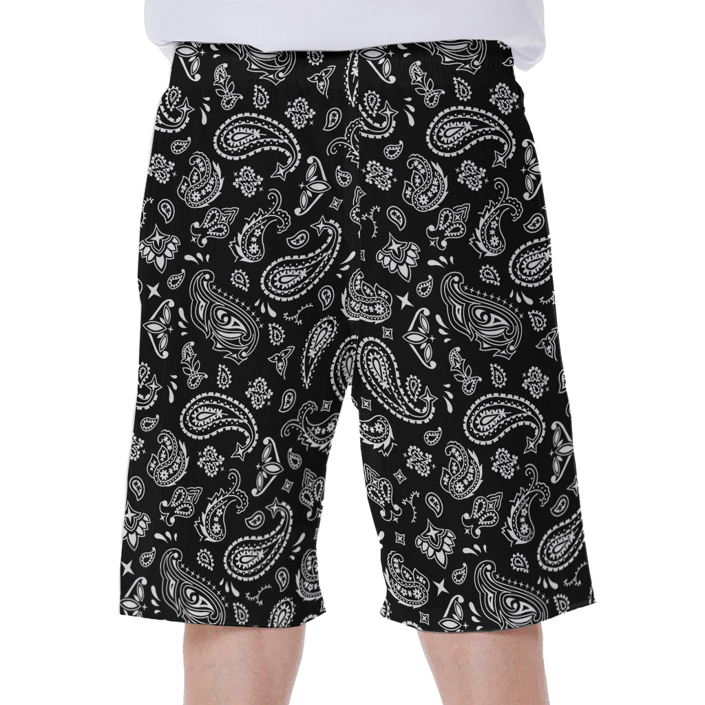 Black Paisley Bandana Pattern Hawaiian Men&#39;s Beach Shorts - 2