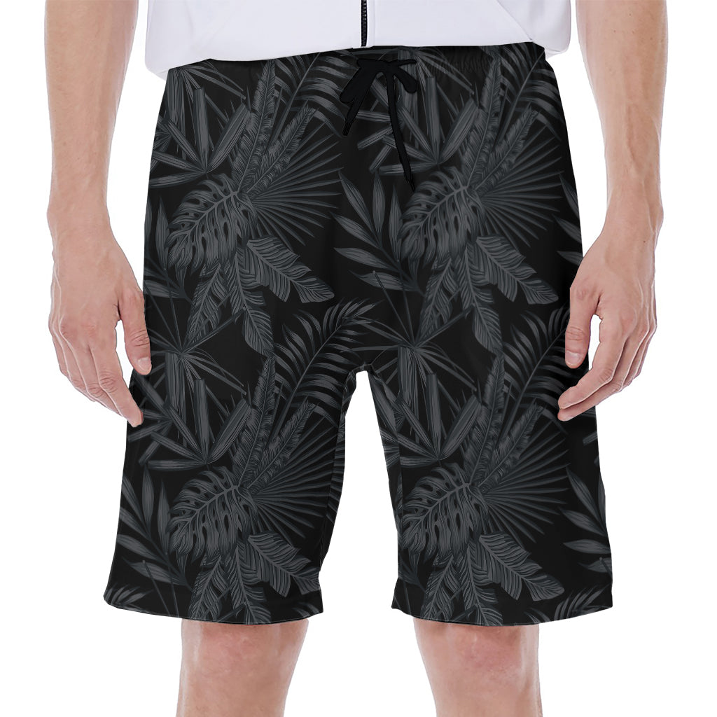 Black Palm Leaf Aloha Pattern Hawaiian Men's Beach Shorts - 1