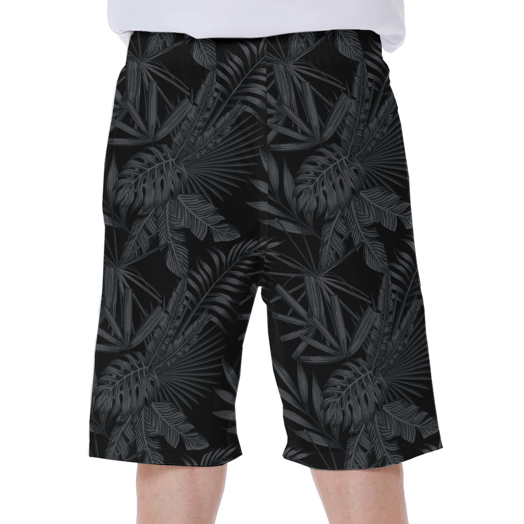 Black Palm Leaf Aloha Pattern Hawaiian Men's Beach Shorts - 1