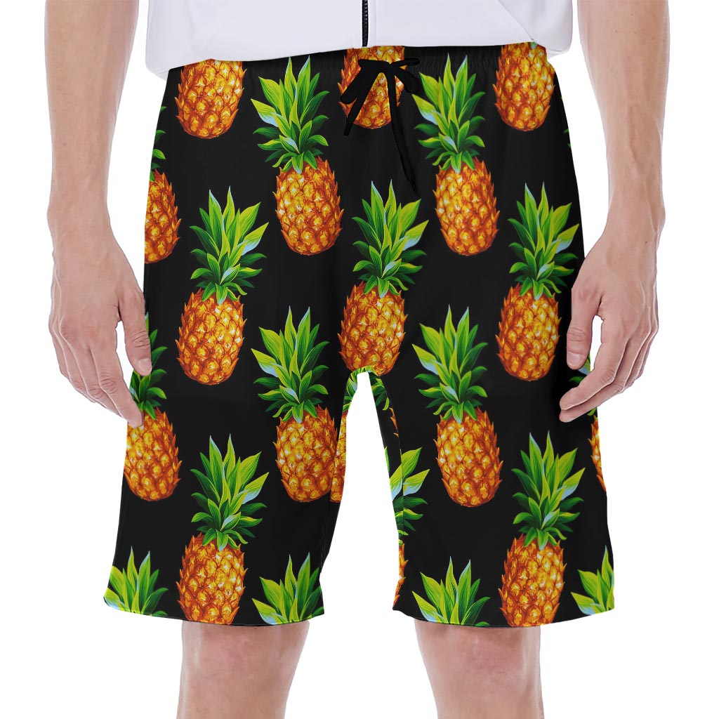 Black Pineapple Pattern Men's Hawaiian Beach Shorts - 1