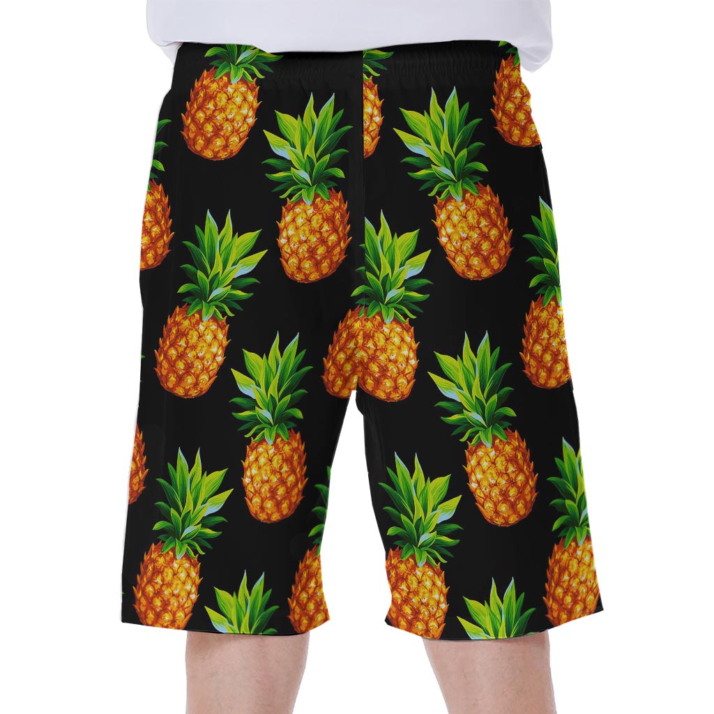 Black Pineapple Pattern Men's Hawaiian Beach Shorts - 1