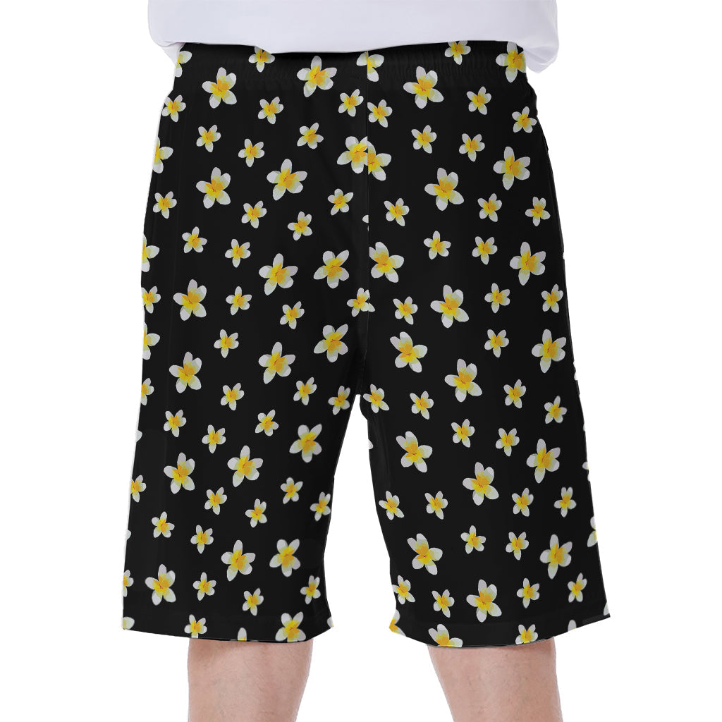 Black Plumeria Paradise: Hawaiian Men's Beach Shorts - 1