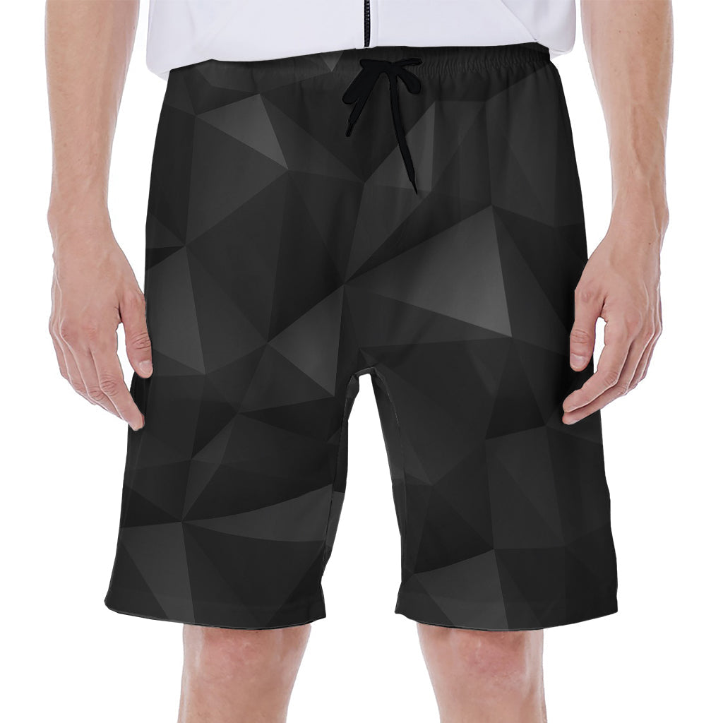 Black Polygonal Geometric Print Hawaiian Men's Beach Shorts - 1