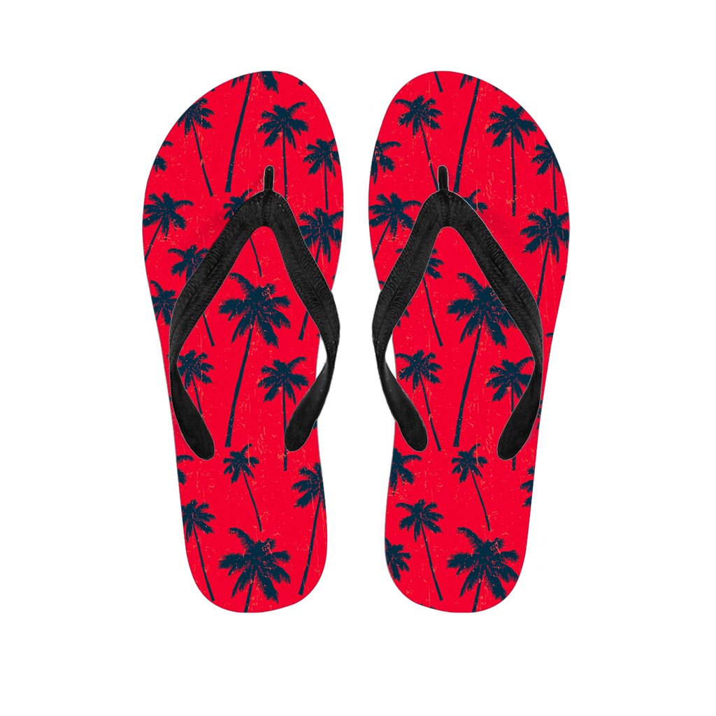 Black and Red Palm Tree Pattern Print Hawaiian Flip Flops: Step Out in Style! - 1