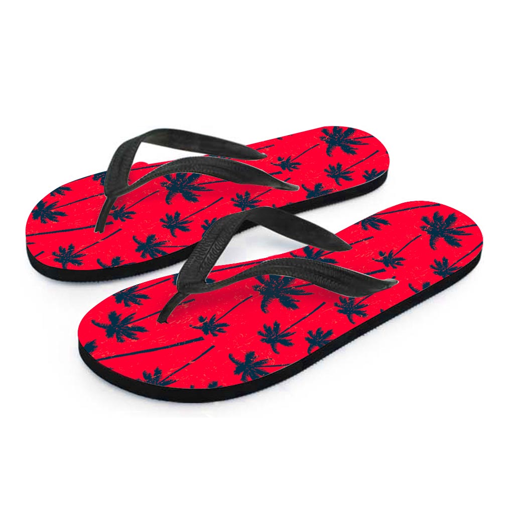 Black and Red Palm Tree Pattern Print Hawaiian Flip Flops: Step Out in Style! - 2