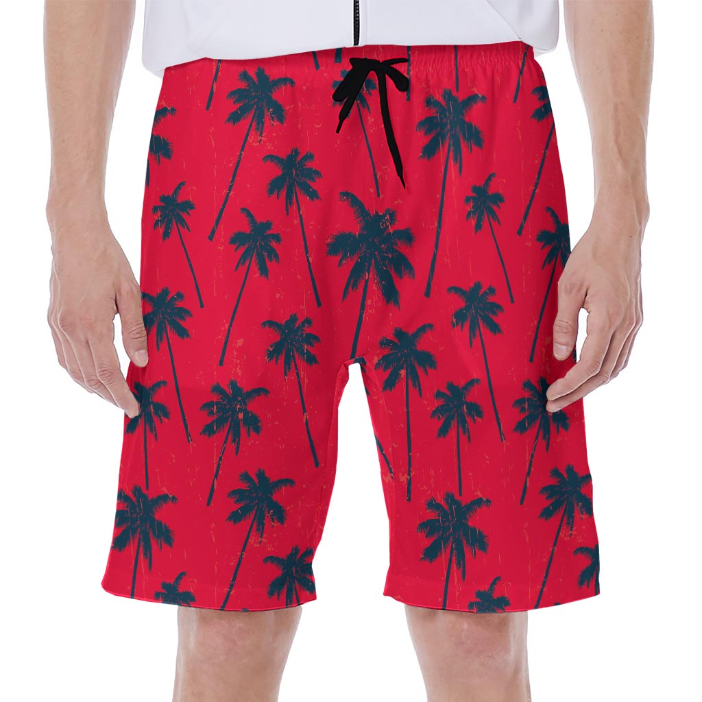 Black and Red Palm Tree Hawaiian Men's Beach Shorts - Embrace the Aloha Spirit! - 1