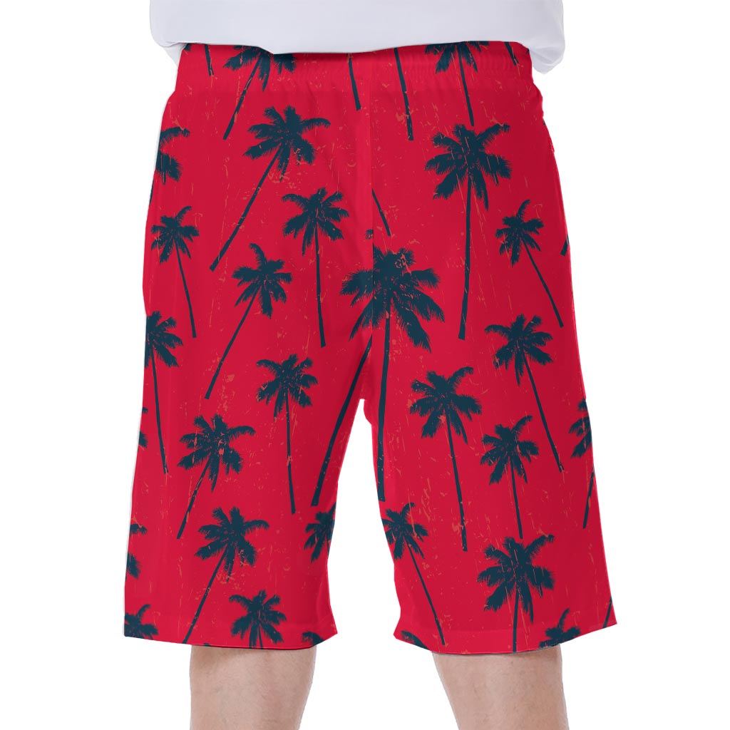 Black and Red Palm Tree Hawaiian Men's Beach Shorts - Embrace the Aloha Spirit! - 1