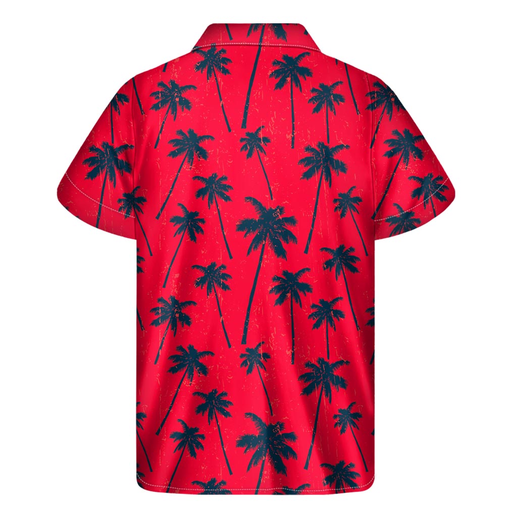 Black and Red Hawaiian Palm Tree Print Short Sleeve Shirt - 1