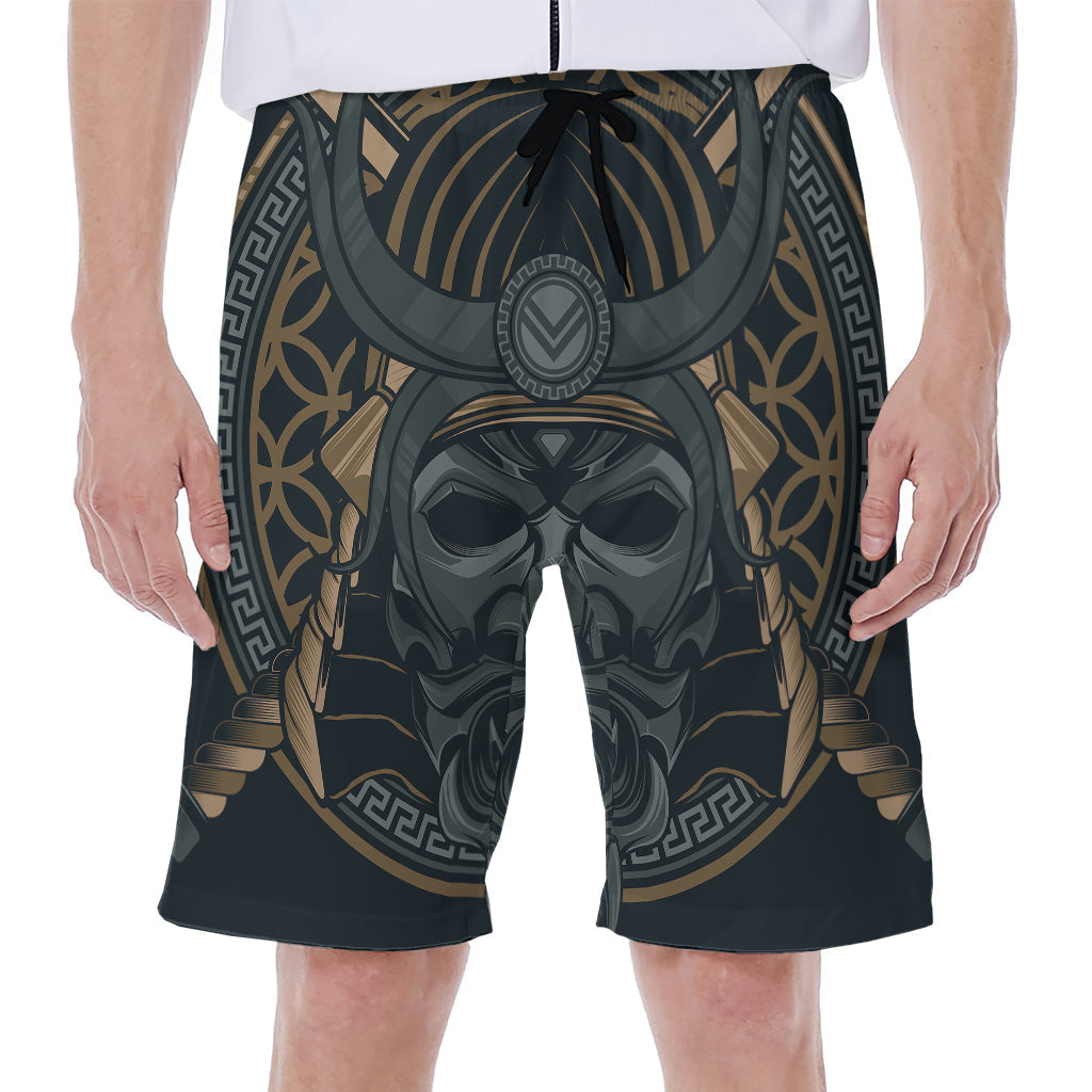 Black Samurai Mask Print Hawaiian Men's Beach Shorts - 1