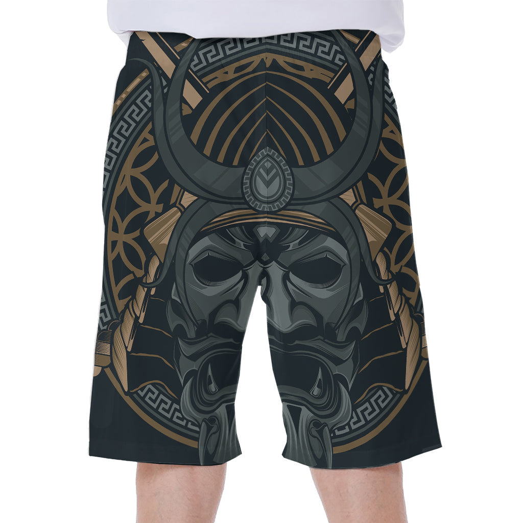 Black Samurai Mask Print Hawaiian Men's Beach Shorts - 1