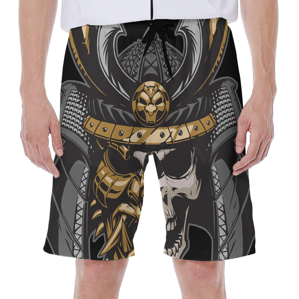 Black Samurai Skull Print Hawaiian Men's Beach Shorts - 1