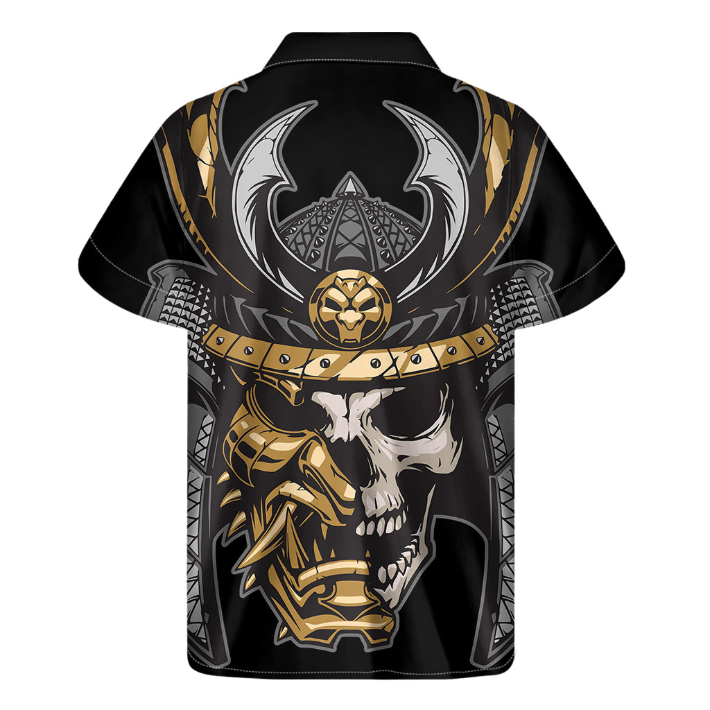 Black Samurai Skull Print Hawaiian Short Sleeve Shirt - 2