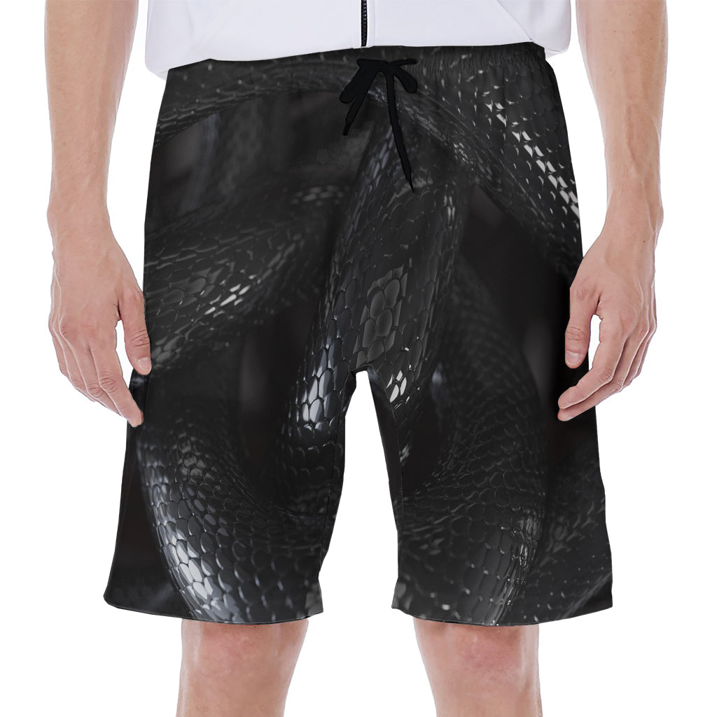 Black Snake Print Hawaiian Men's Beach Shorts - 1