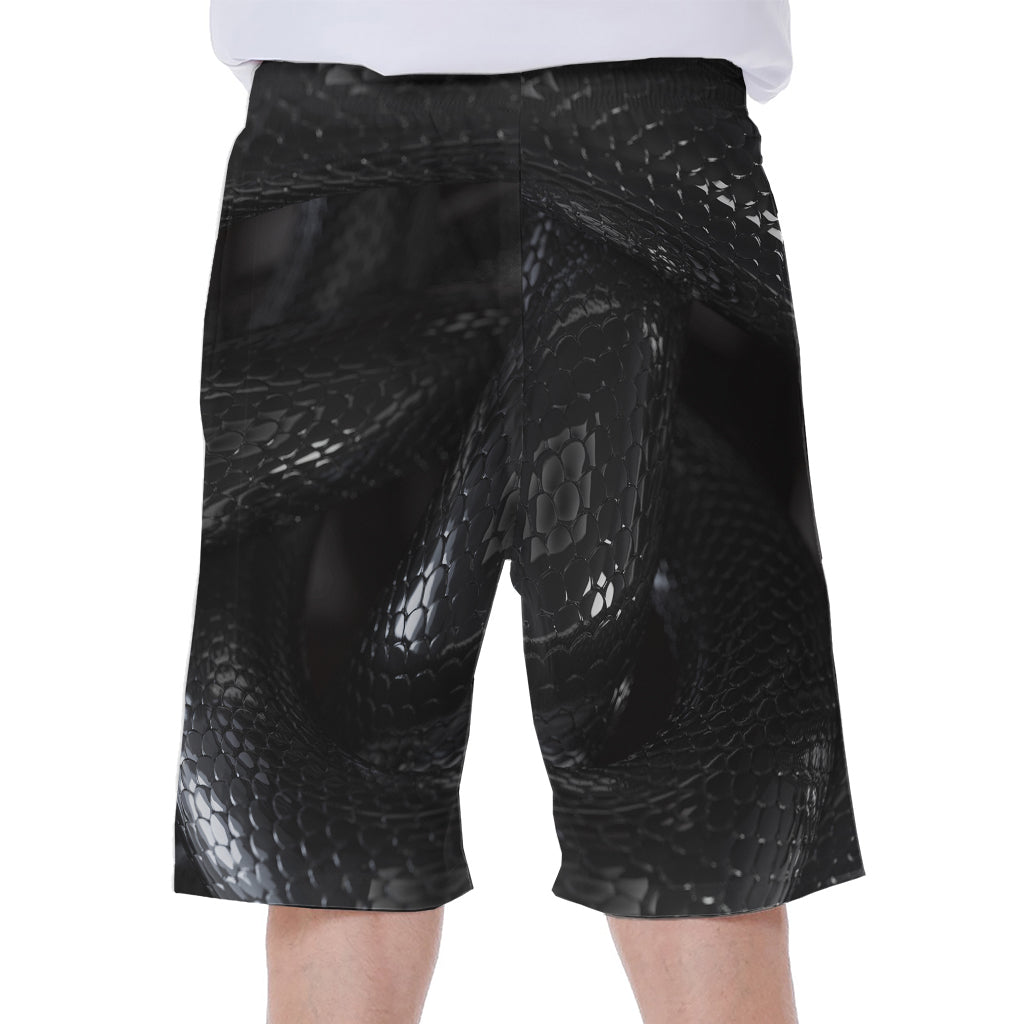 Black Snake Print Hawaiian Men's Beach Shorts - 1