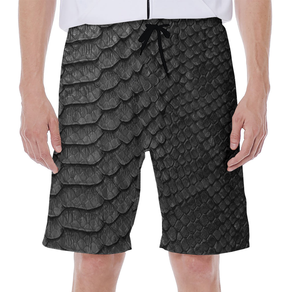 Black Snakeskin Print Hawaiian Men's Beach Shorts - 1