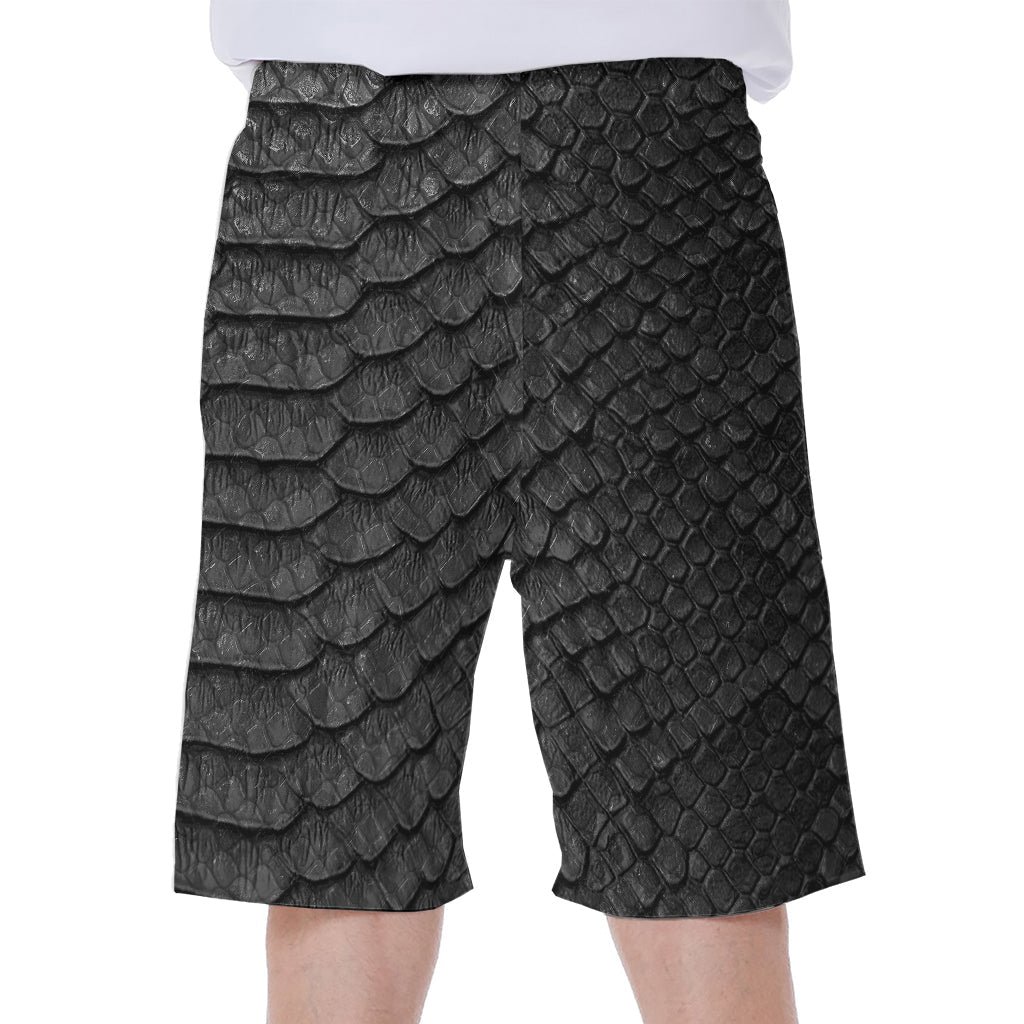 Black Snakeskin Print Hawaiian Men's Beach Shorts - 1