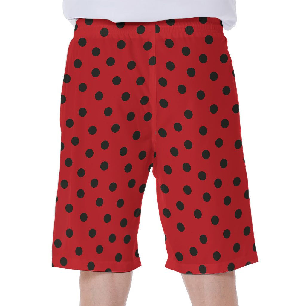 Black Spots Ladybird Pattern Print Hawaiian Men's Beach Shorts - 1