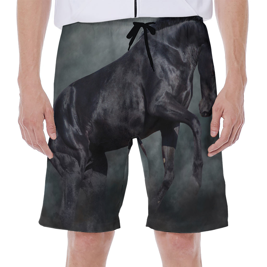 Black Stallion Horse Print Hawaiian Men's Beach Shorts - 1