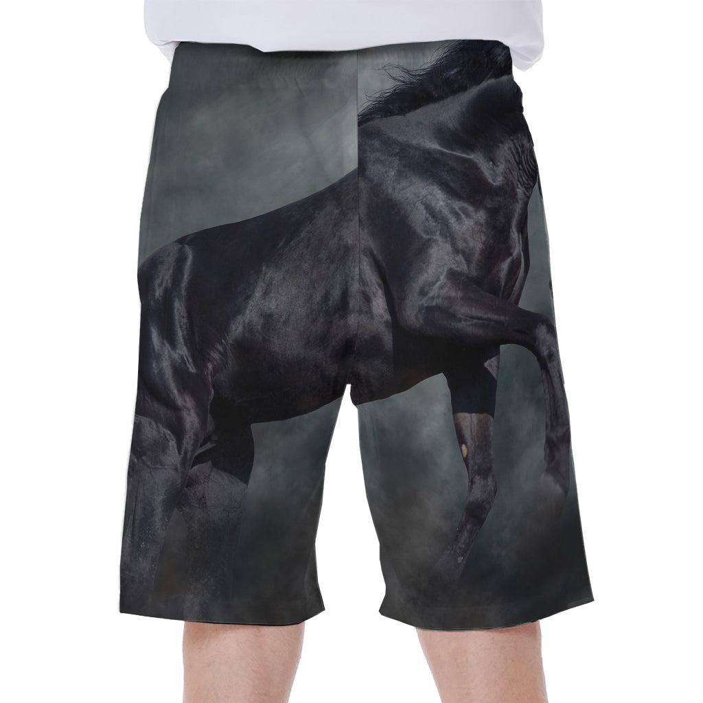 Black Stallion Horse Print Hawaiian Men's Beach Shorts - 1