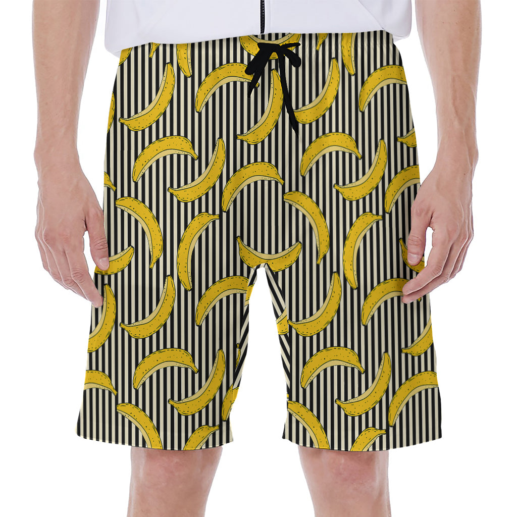 Black Striped Banana Pattern Hawaiian Men's Beach Shorts - 1