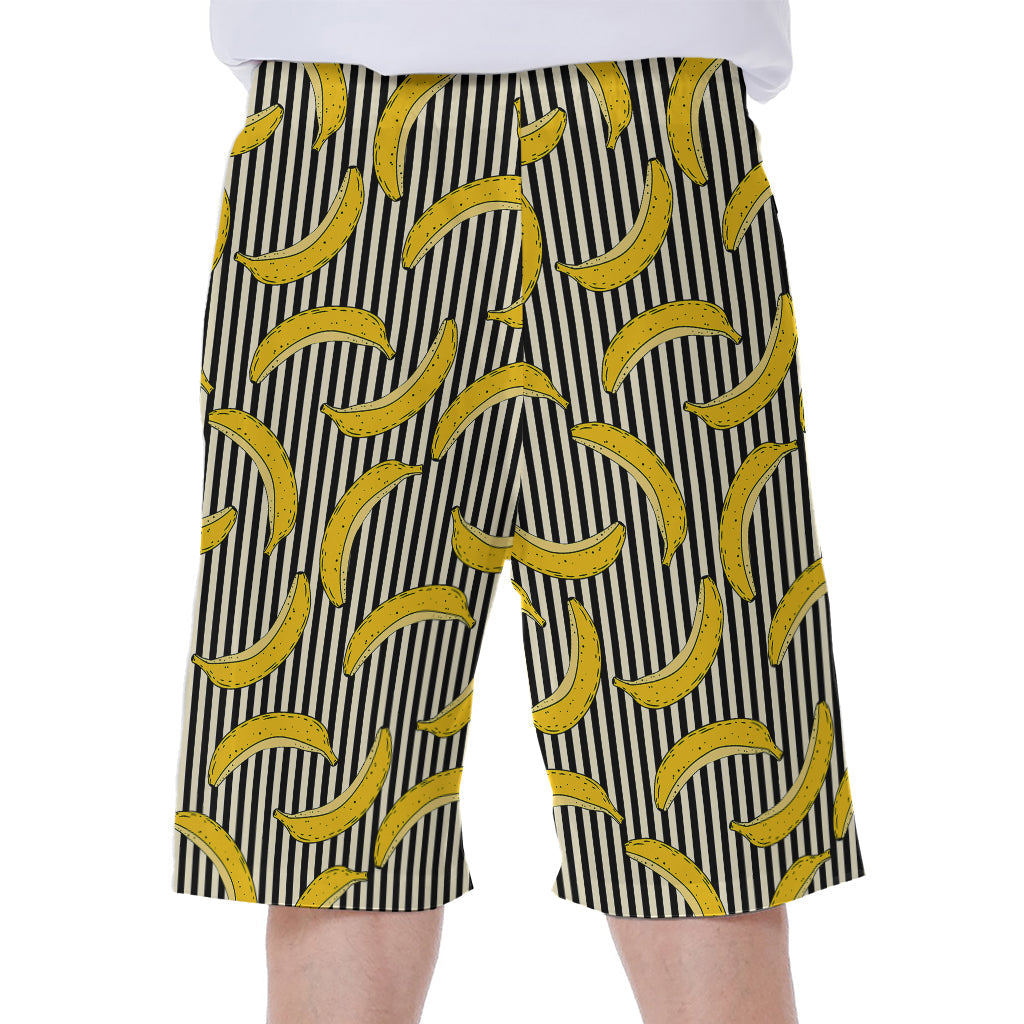 Black Striped Banana Pattern Hawaiian Men's Beach Shorts - 1