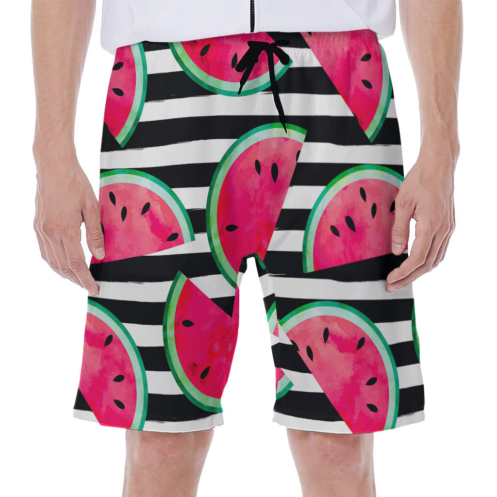 Black Striped Watermelon Hawaiian Men's Beach Shorts - 1