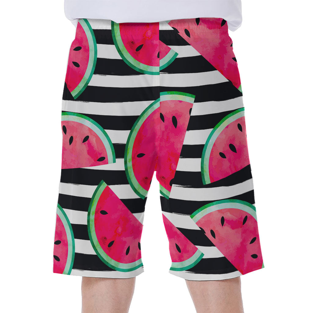 Black Striped Watermelon Hawaiian Men's Beach Shorts - 1