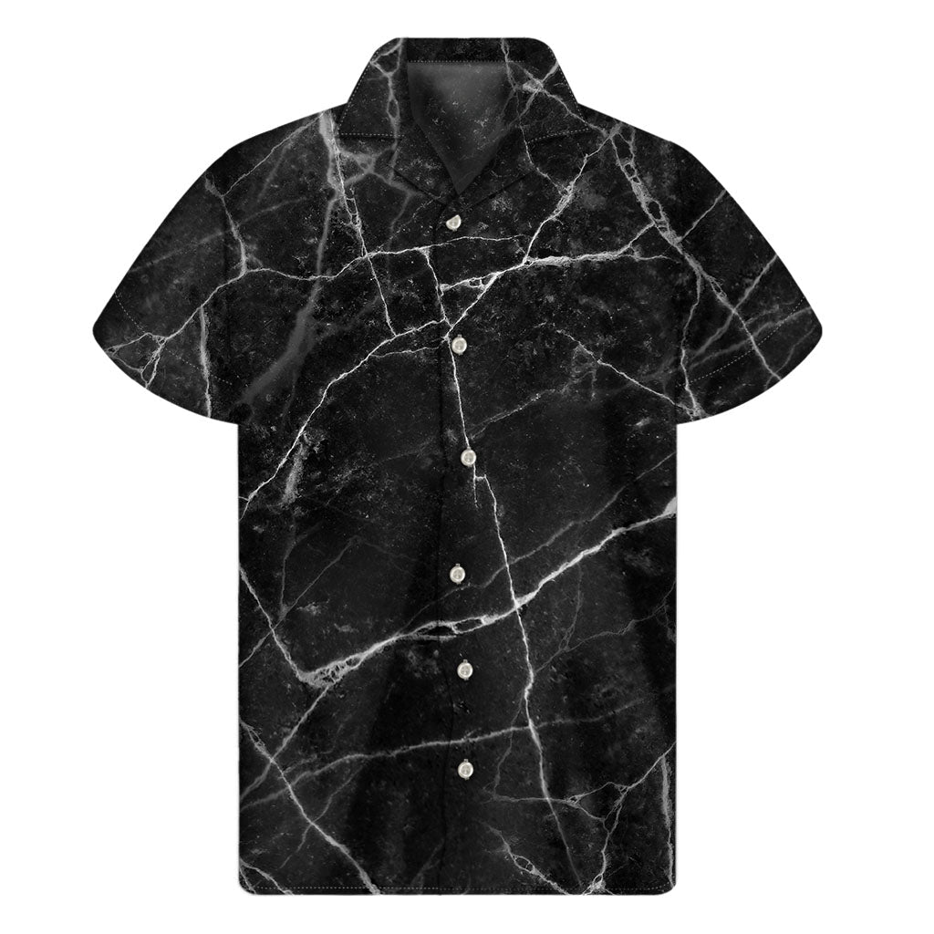 Black &amp; White Grunge Marble Hawaiian Aloha Shirt - 1