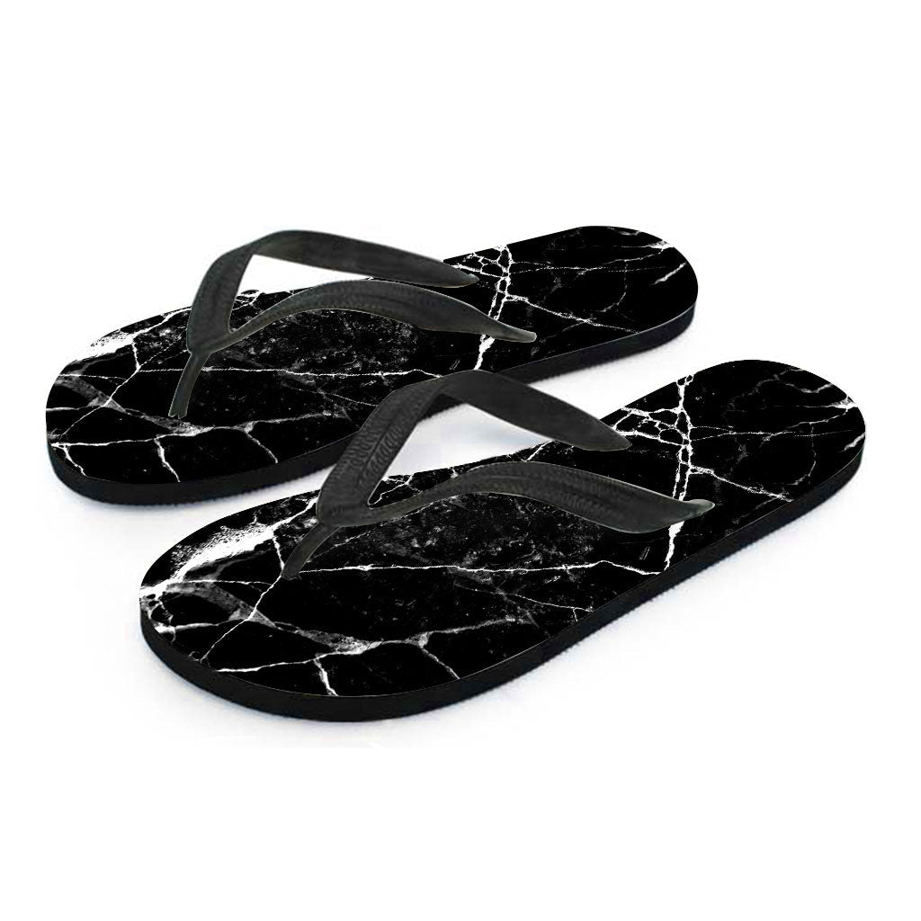 Black &amp; White Marble Print Hawaiian Flip Flops: The Perfect Addition to Your Island Outfit - 2