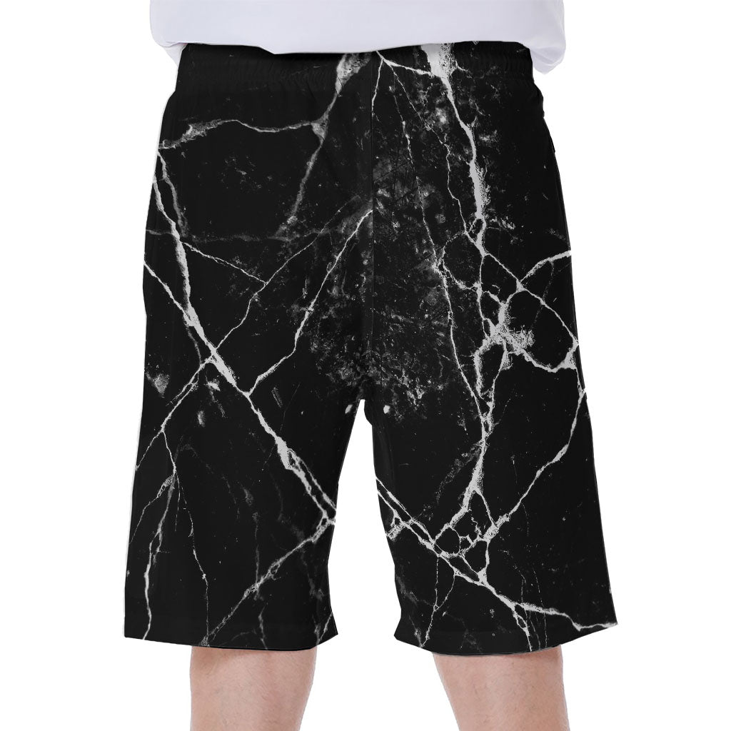 Black & White Marble Print Hawaiian Men's Beach Shorts - 1