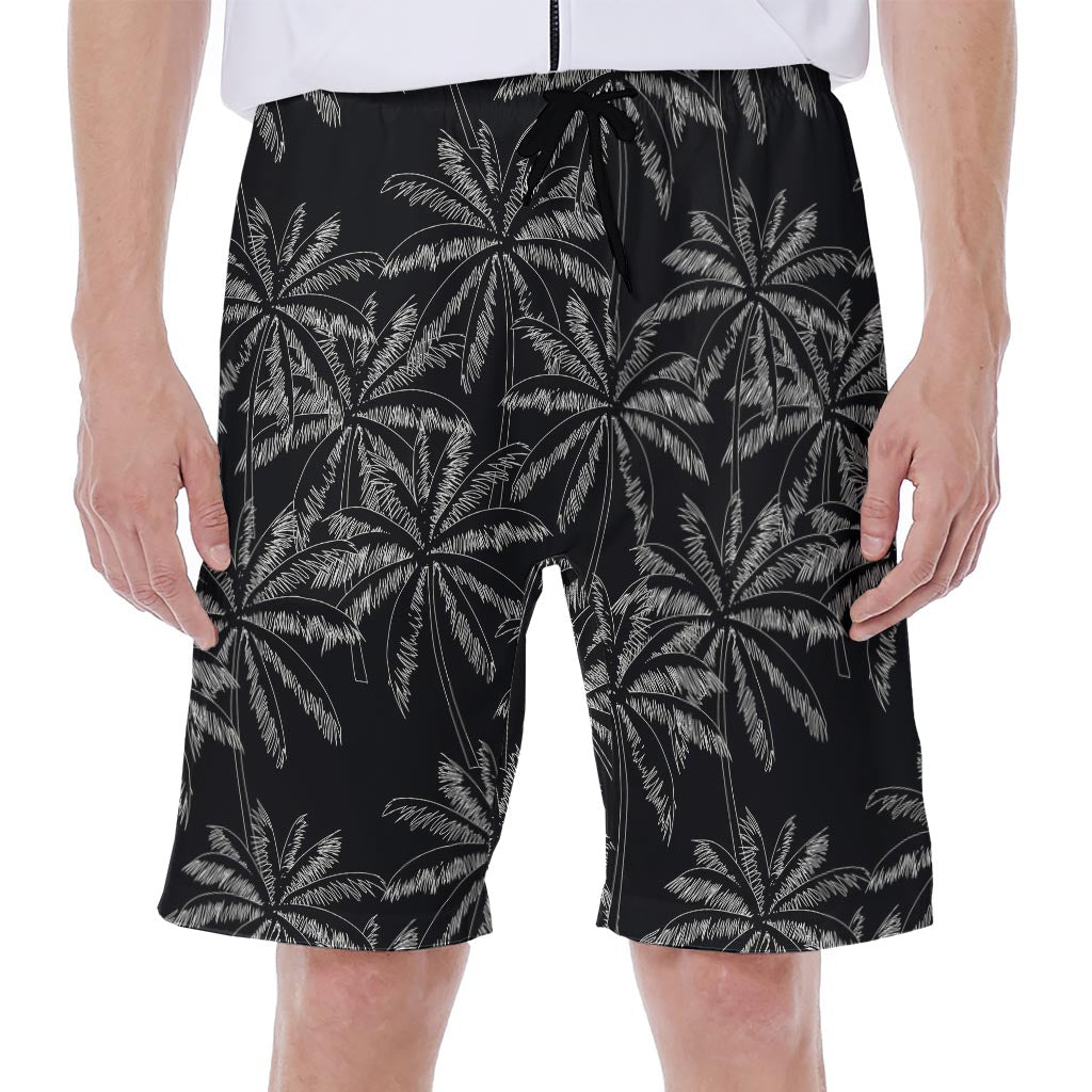 Black & White Palm Tree Pattern Hawaiian Men's Beach Shorts - 1