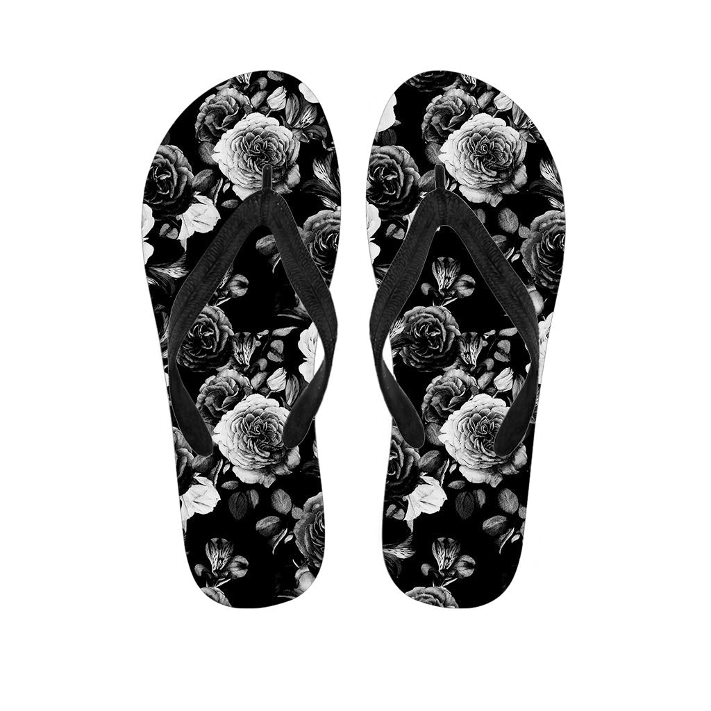 Black &amp; White Rose Hawaiian Flip Flops: Complete your Island Outfit! - 1