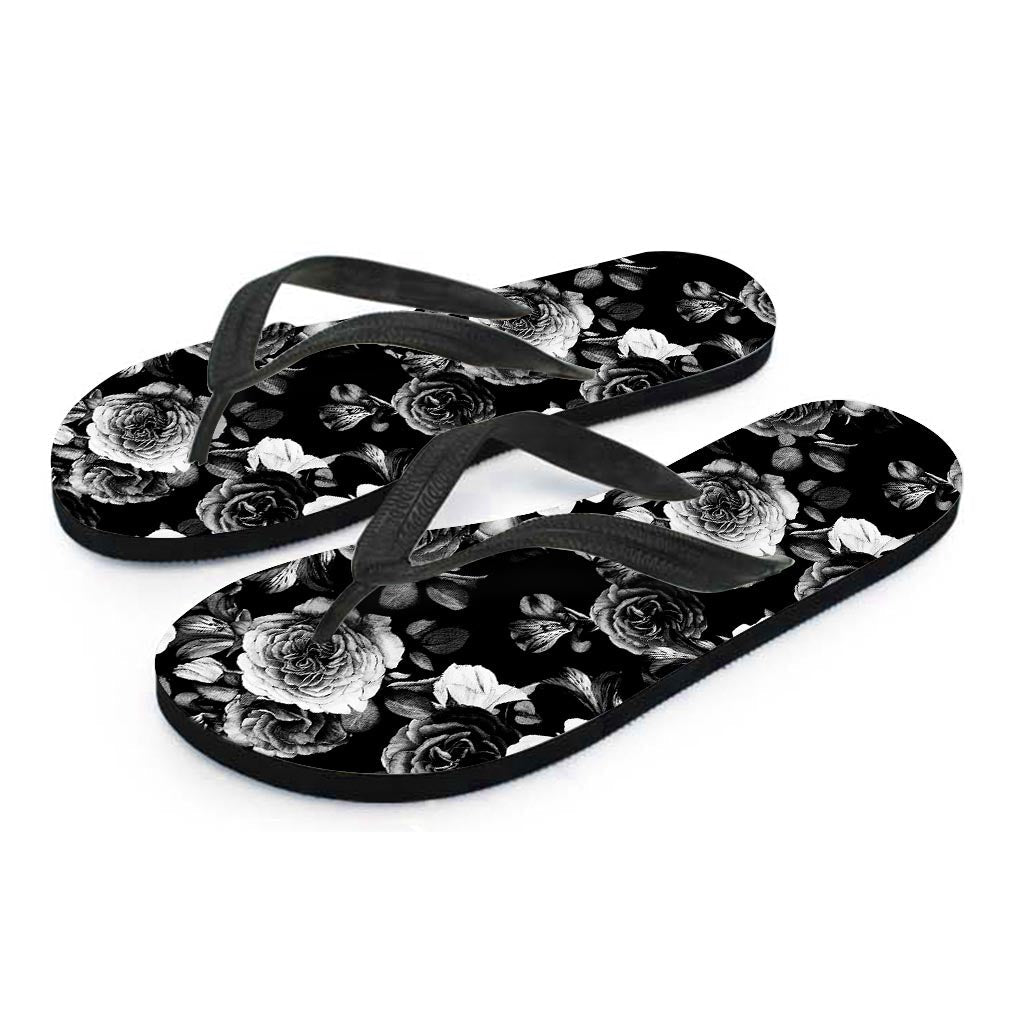 Black &amp; White Rose Hawaiian Flip Flops: Complete your Island Outfit! - 2