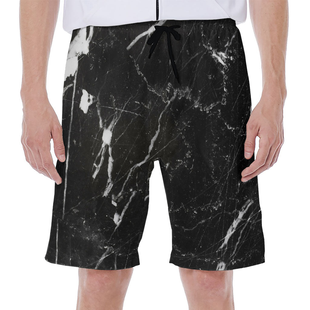 Black and White Scratch Marble Hawaiian Men&#39;s Beach Shorts - 1