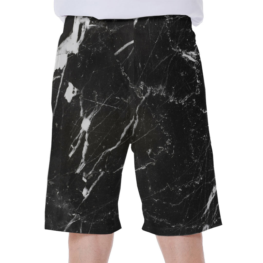 Black and White Scratch Marble Hawaiian Men&#39;s Beach Shorts - 2