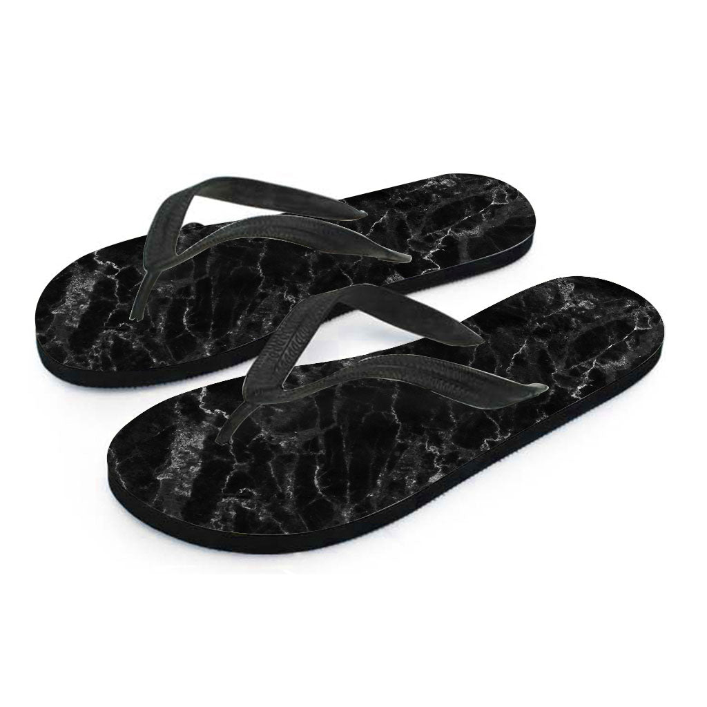 Black &amp; White Smoke Marble Print Hawaiian Flip Flops: Your Perfect Island Outfit Accessory - 2