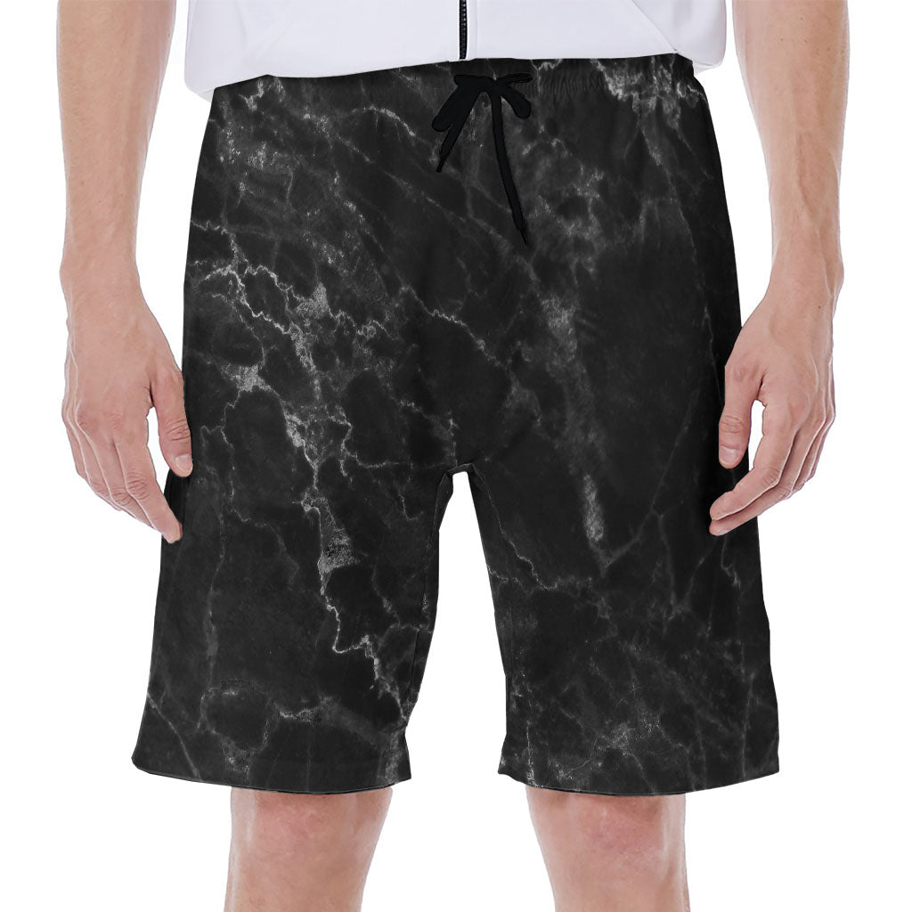 Black and White Smoke Marble Print Hawaiian Men&#39;s Beach Shorts - 1