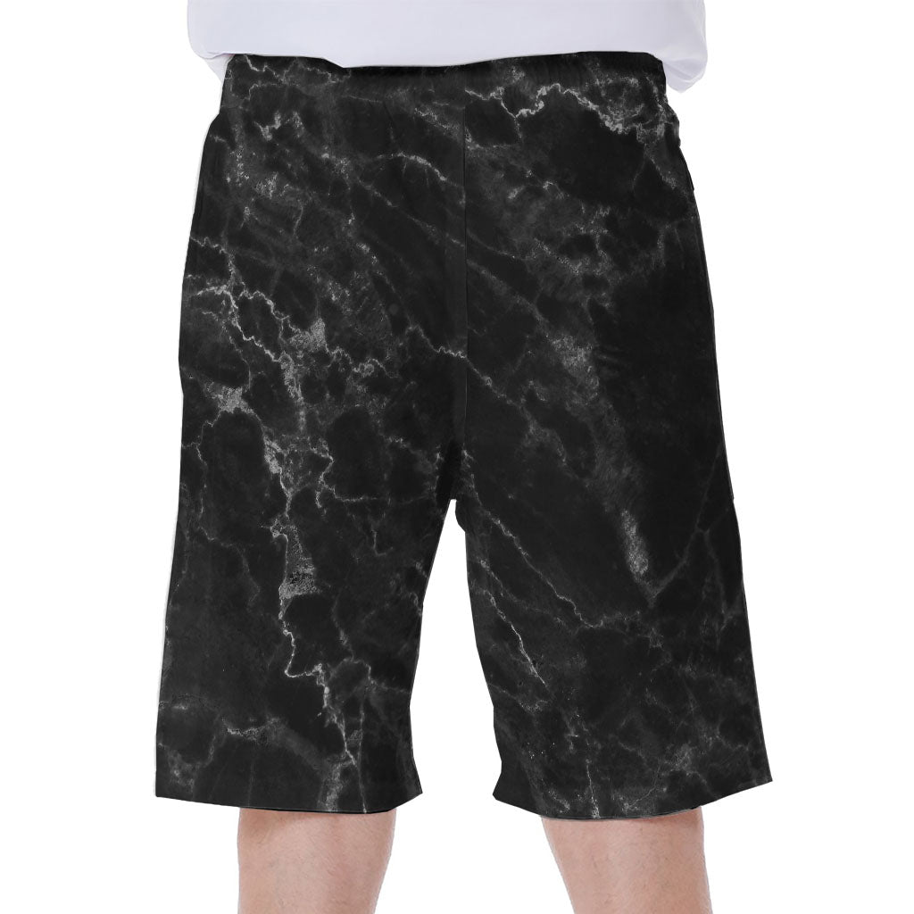 Black and White Smoke Marble Print Hawaiian Men&#39;s Beach Shorts - 2