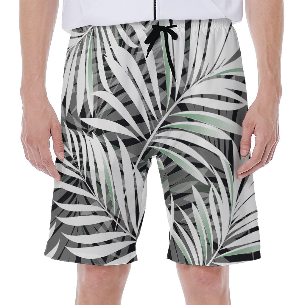 Black and White Tropical Leaf Men&#39;s Hawaiian Beach Shorts - 1