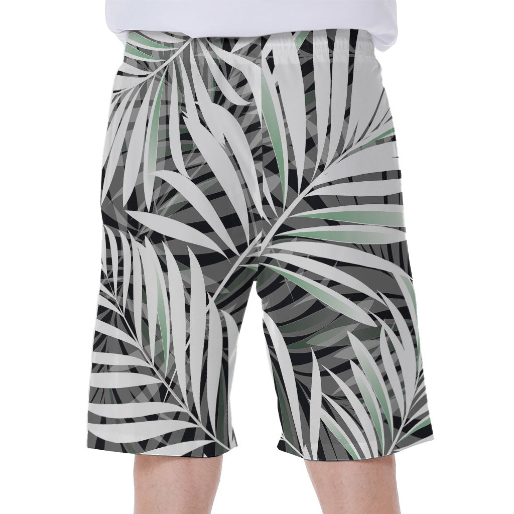 Black and White Tropical Leaf Men&#39;s Hawaiian Beach Shorts - 2