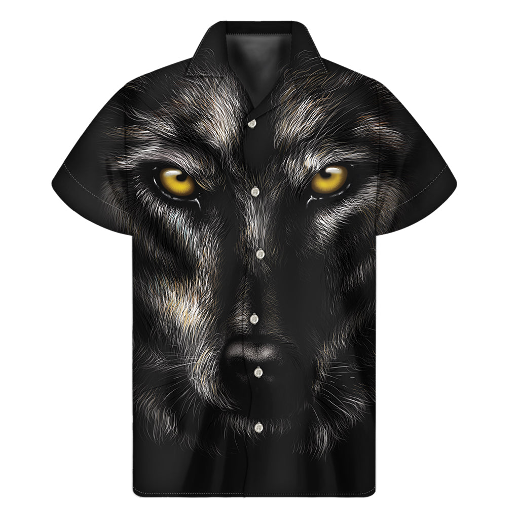 Black Wolf Portrait Hawaiian Short Sleeve Shirt - 1