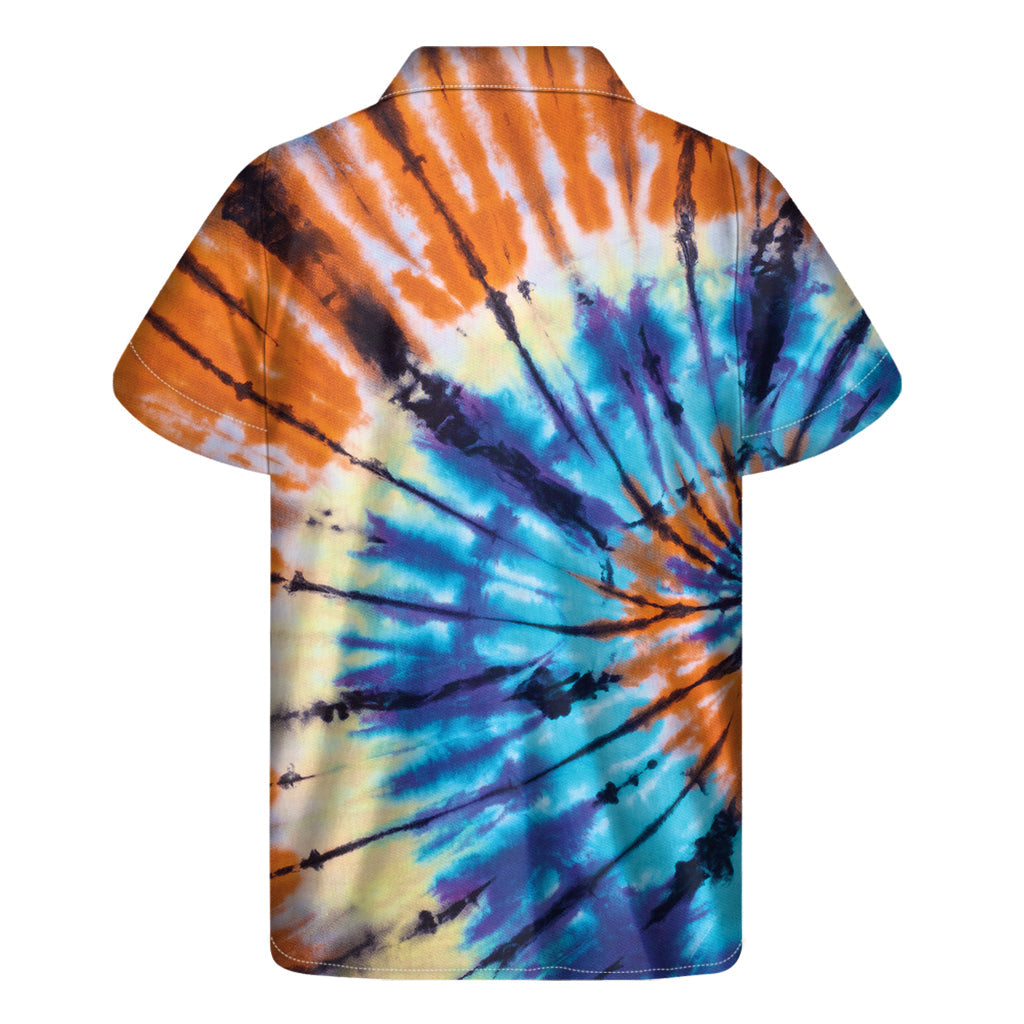 Blue and Orange Tie-Dye Hawaiian Print Short Sleeve Shirt - 2