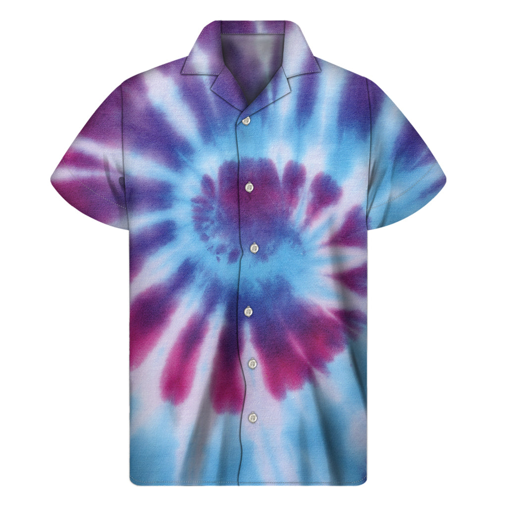 Blue and Purple Spiral Tie-Dye Hawaiian Shirt - 1